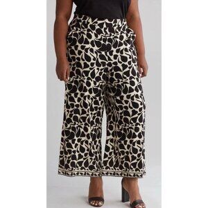 Max Studio London Black Cream Print Pull On Wide Leg Crop Pants Plus Sz 3X NEW